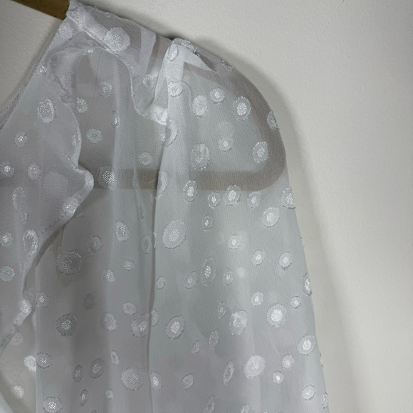 BCX White Sheer Ruffled Blouse Size Small - Picture 3 of 12